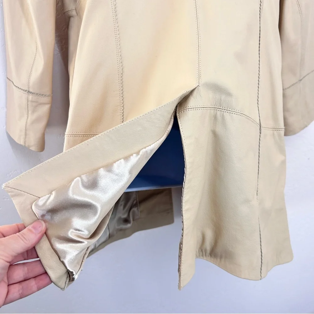 Vintage Y2K Terry Lewis Leather Trench Coat Cream Toggle Buttons Women's S